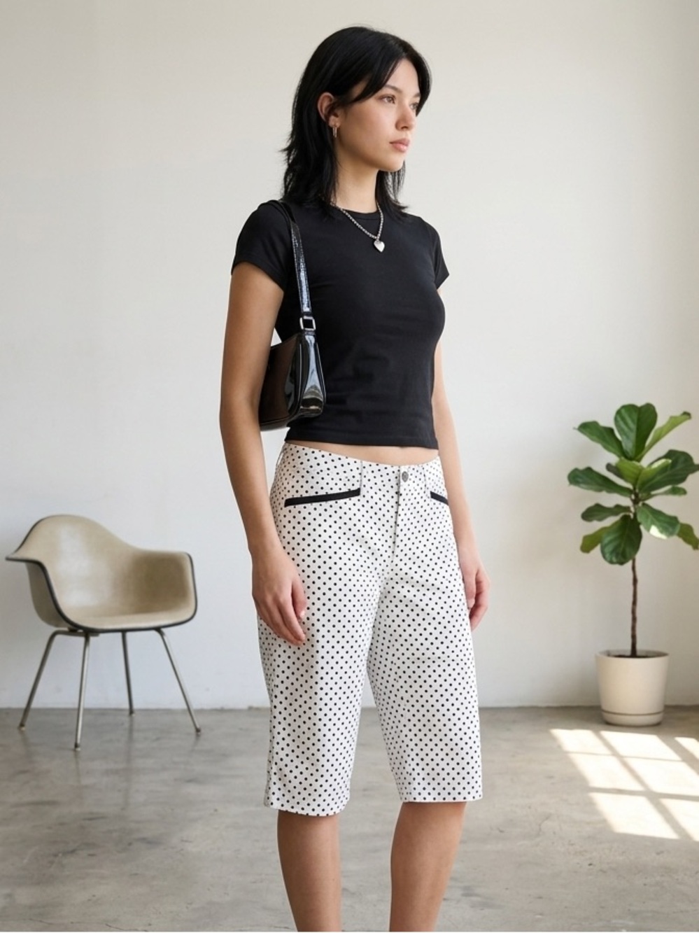 Vintage Simon Chang Y2K White & Black Polka Dot Capri Pants - US 8 (Medium)